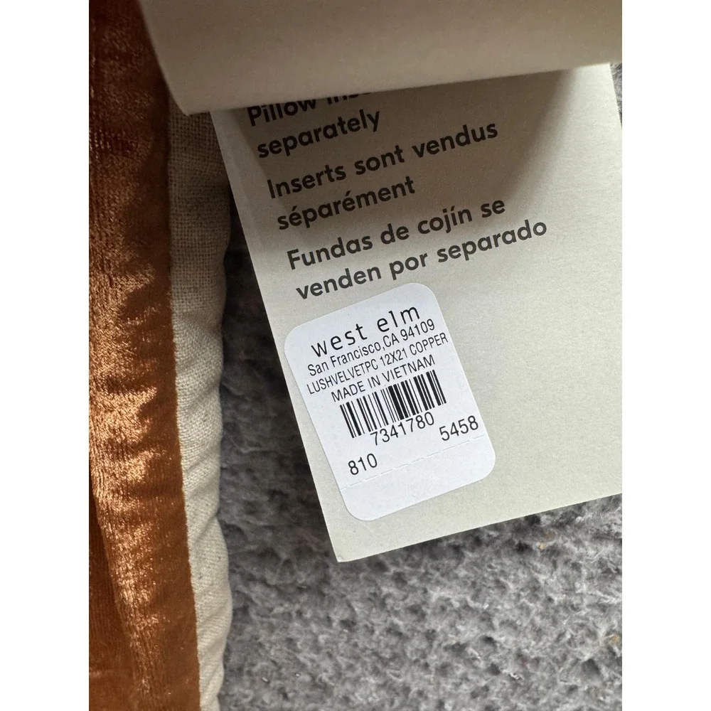 NWT West Elm Rayon-Linen Blend Lush Velvet Lumbar Pillow Cover Copper 20